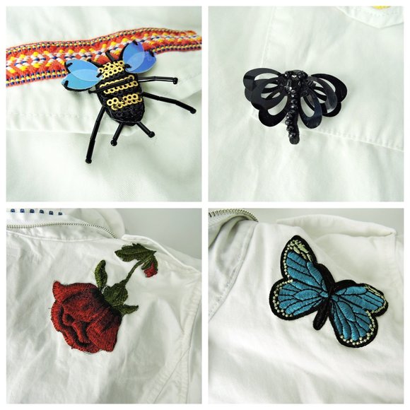 Boston Proper M jacket top white embroidered 3D applique embellished butterflies - Picture 7 of 14